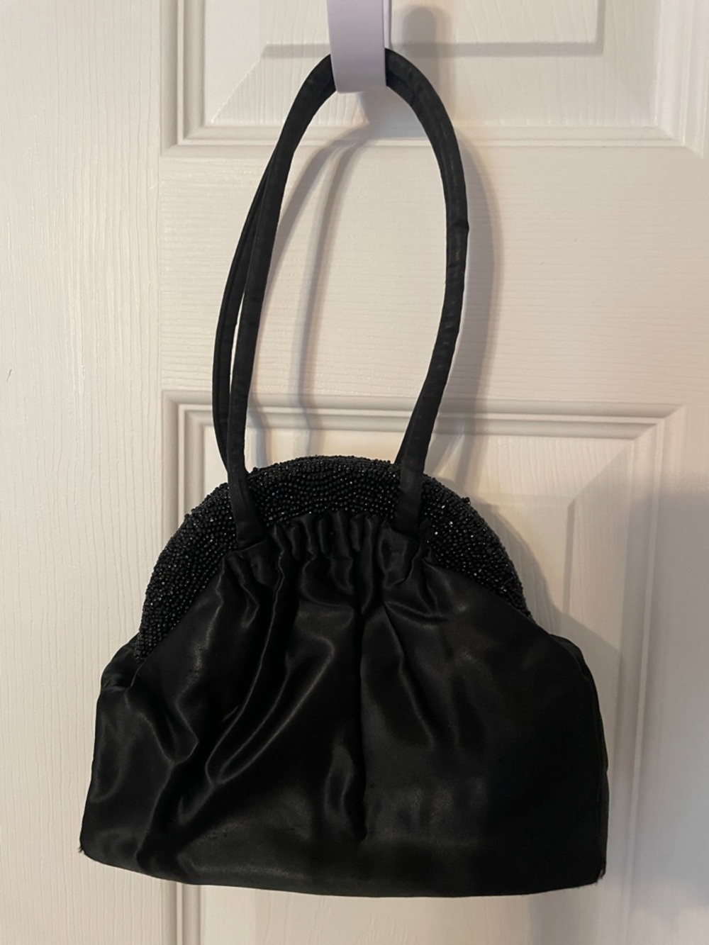 Black Beaded & Satin Handle Women's Evening Bag by Furman— Handmade